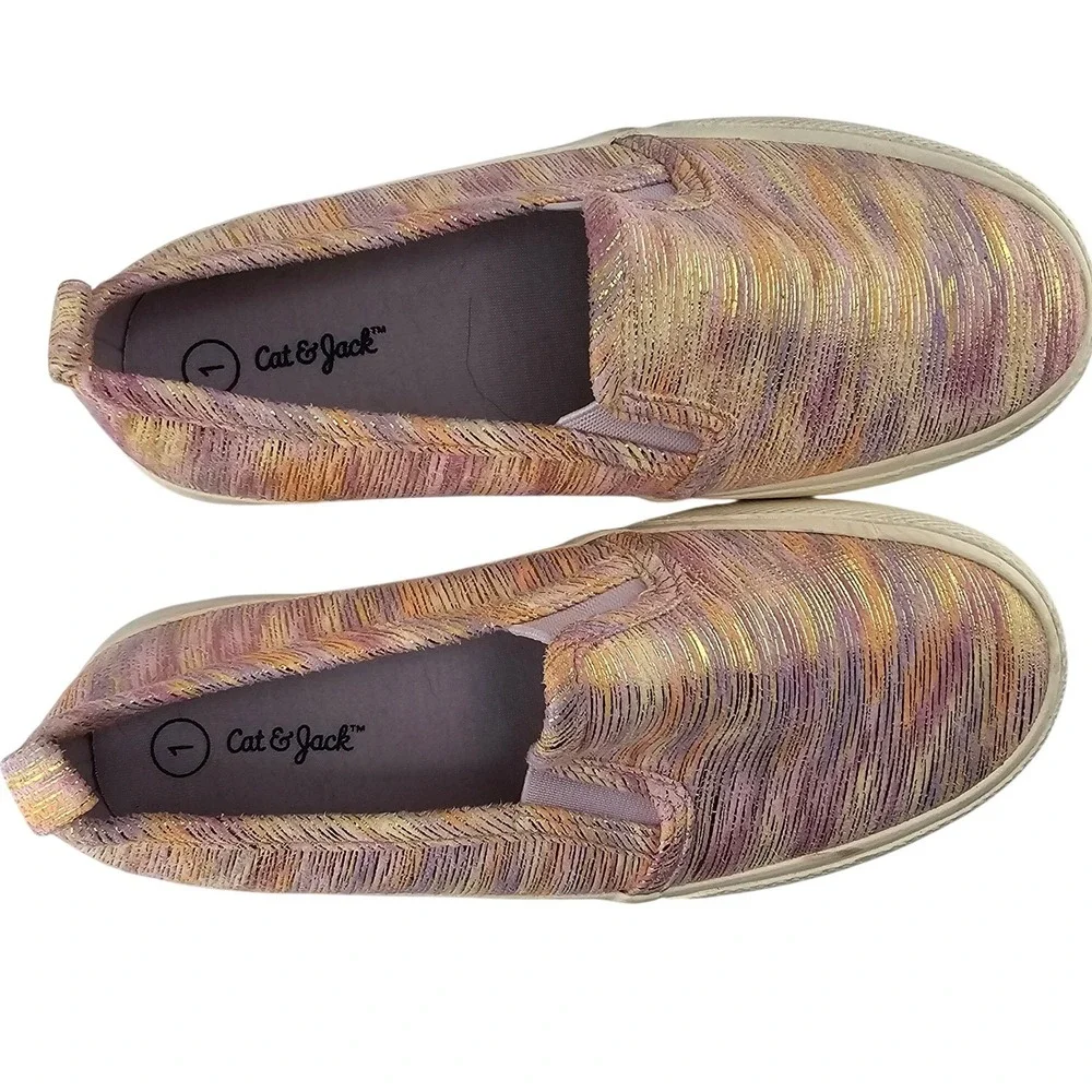 Cat and Jack Toddler Girls Slip On Sneakers Size‎ 1 Metallic Multi Color EUC